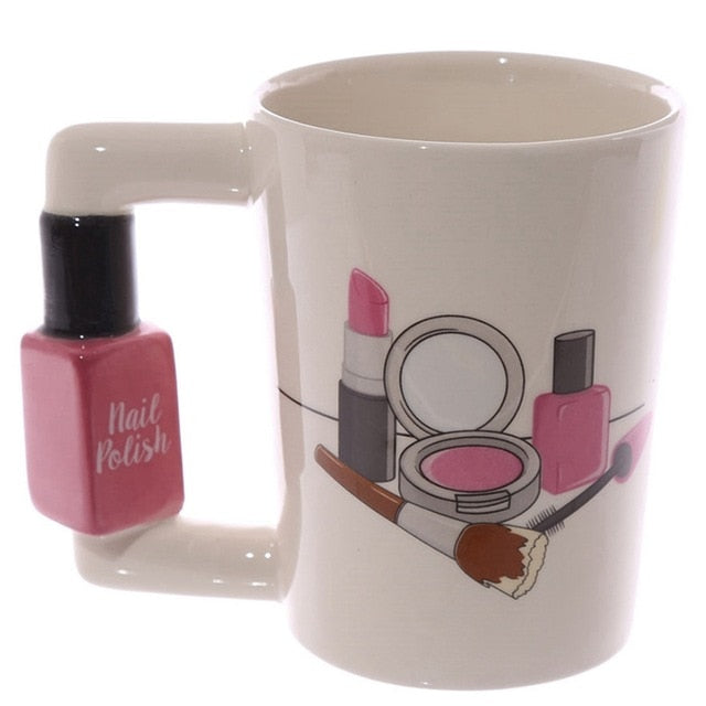 3D Hand Painted Creative Ceramic Mugs Girl Tools Beauty Kit Specials Nail Polish Handle Tea Coffee Mug Cup Personalized Mugs For